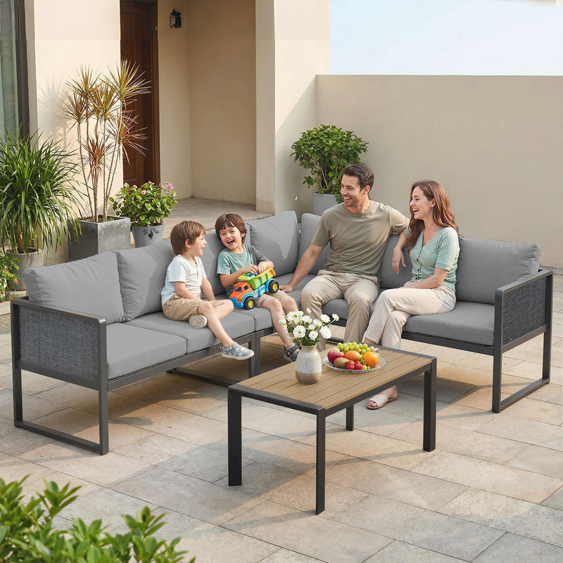 Outsunny Eck-Loungeset modular für 6 Personen mit Latten-Couchtisch, dunkelgrau - Bild 2