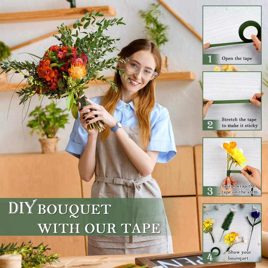 Selbstklebendes Geschenkpapierband in Grün für Blumensträuße und Hochzeitsdekoration, 20 Yards - Bild 5