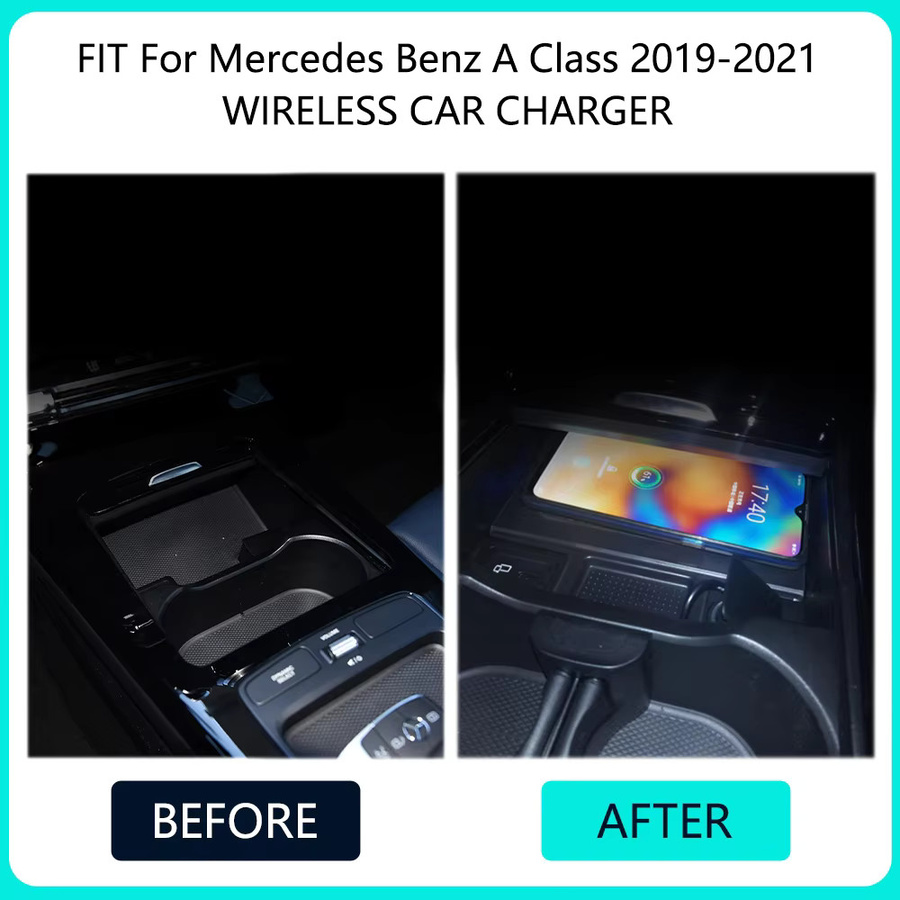 Icreative Drahtloses Ladegerät für Mercedes Benz A B GLB CLA mit PD-USB-C-Schnittstelle und Schnellladefunktion, Schwarz - Bild 2