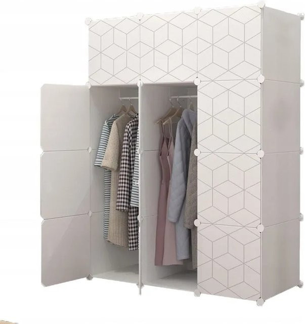 Rebiko Modularer Kleiderschrank Geometric in Weiß mit Regalböden und Kleiderstange, B/T/H: 147 x 110 x 47 cm - Bild 1
