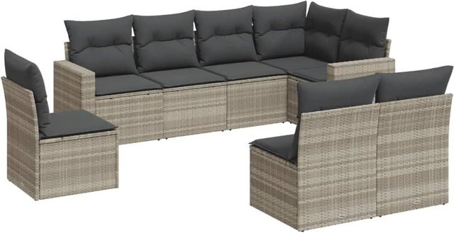vidaXL 8-teilige Garten-Sofagarnitur aus Poly-Rattan mit Kissen in Hellgrau - Bild 1