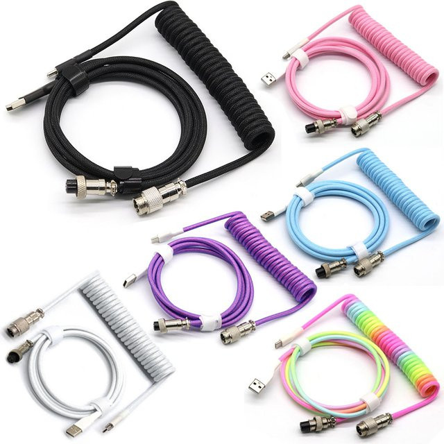 Hunnesor Spiralkabel für mechanische Tastaturen mit Aviator-Anschluss und USB-C, lila - Bild 1