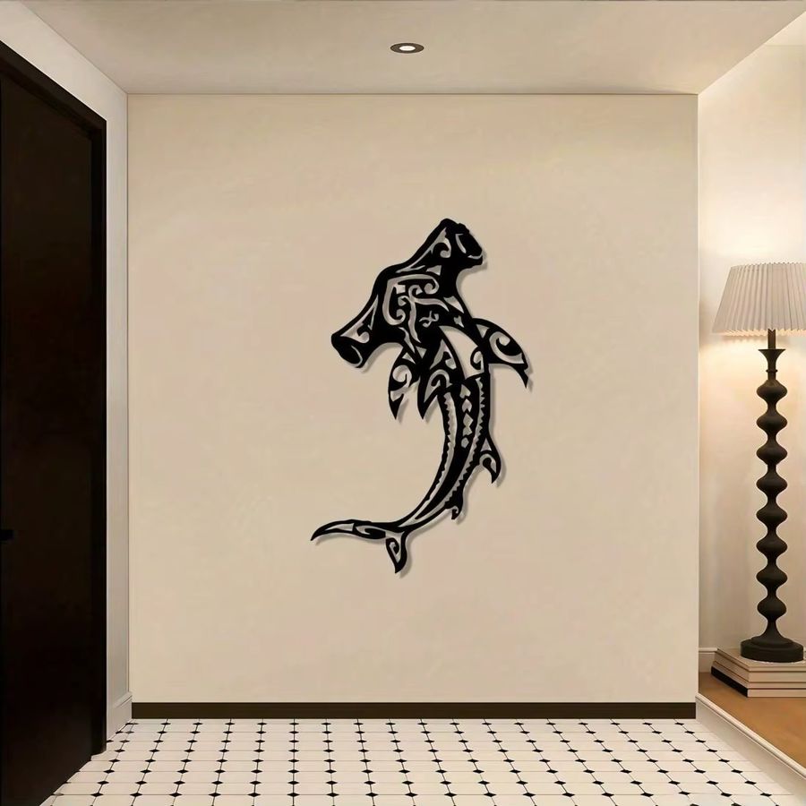 CIFBUY Hammerhai Wandskulptur aus Eisen in Schwarz, rustikale Vintage Metallkunst zur Wandmontage - Bild 3