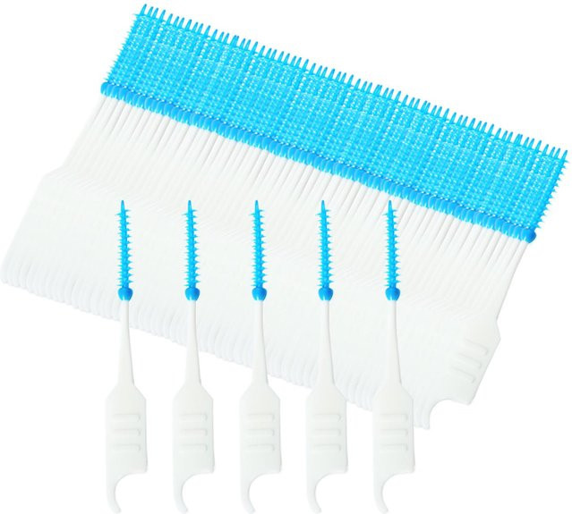 Shoemst Zahnseide Interdentalbürste, 200 Stück, Doppelseitige Zahnstocher mit weichem Silikon, Blue - Bild 1