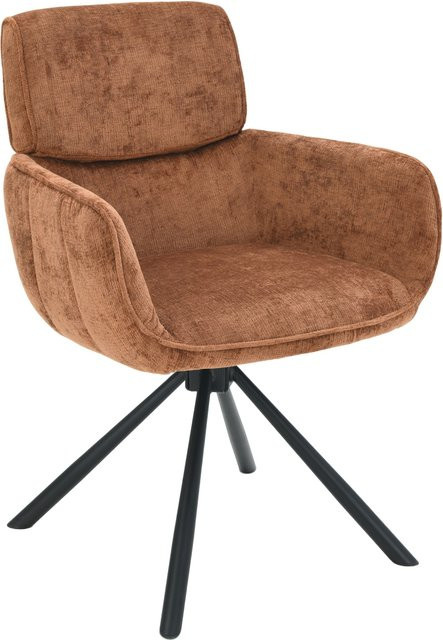 riess-ambiente Drehbarer Retro Stuhl UNIQUE in Rostbraun mit Chenille-Bezug, Armlehnen und schwarzen Metallbeinen - Bild 1