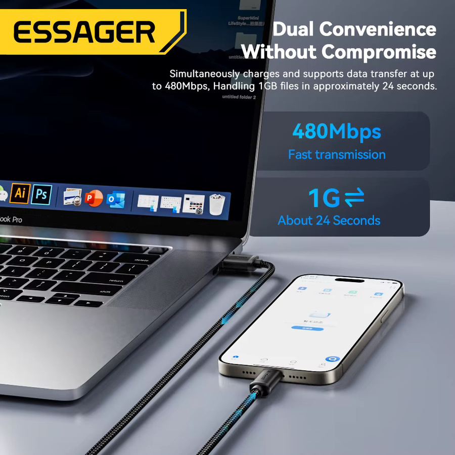 Essager 3A USB Typ-C Schnellladekabel USB-A auf USB-C Datenladekabel für iPhone 15, Samsung und Xiaomi in Schwarz - Bild 3