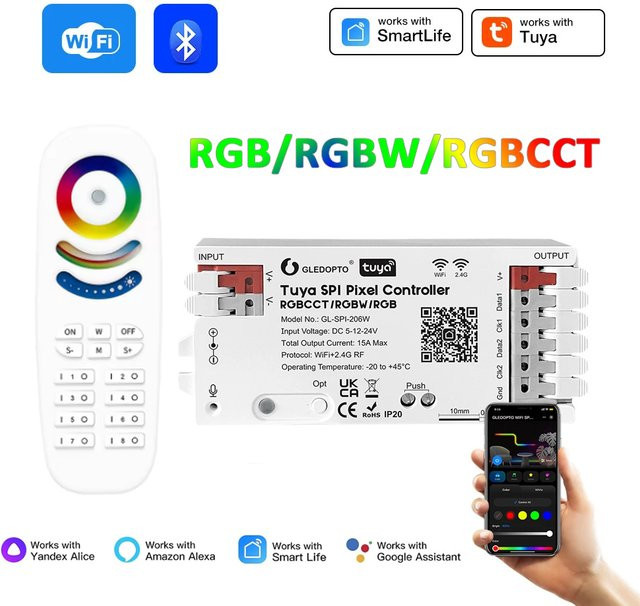 GLEDOPTO LED Pixel Streifen Licht Controller mit Tuya und Smart Life Wifi für RGBIC WS2811 TM1814B TM1934A SK6812 WS2801 WS2805 UCS2904B bis 206W - Bild 1