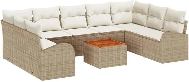 vidaXL Garten-Sofa-Set 10-teilig aus Polyrattan in Beige und Weiß mit Polsterung und Couchtisch - Bild 1
