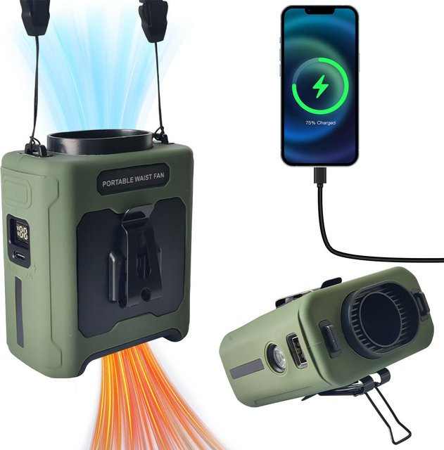 QIUCI Mini Taillenventilator in Orange mit 10000 mAh Akku, tragbarer Handventilator zum Aufhängen am Hals mit LED-Licht und Powerbank-Funktion zum Aufladen des Telefons - Bild 1