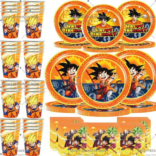 Bandai Dragon Ball Goku Partyzubehör Set in Multicolor mit Papptellern, Aufklebern, Armbändern und Geschenktüten - Bild 1