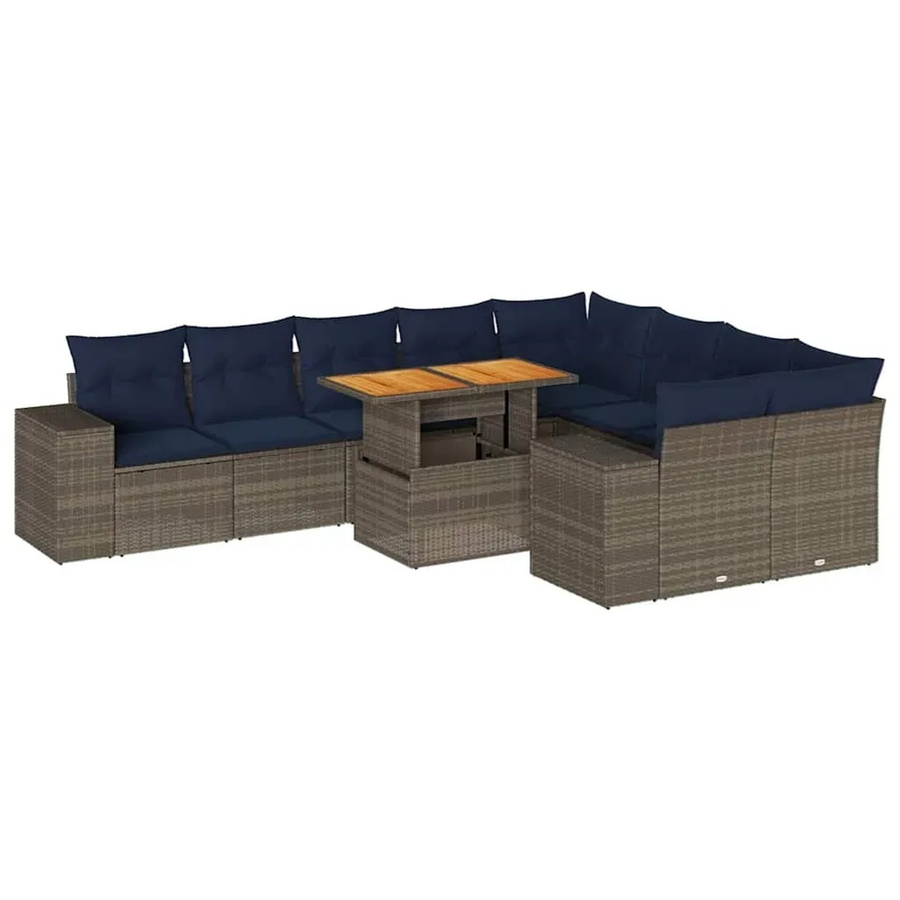 vidaXL 10-tlg. Garten-Sofagarnitur in L-Form aus grauem Poly-Rattan mit Kissen und pulverbeschichtetem Stahlgestell - Bild 2