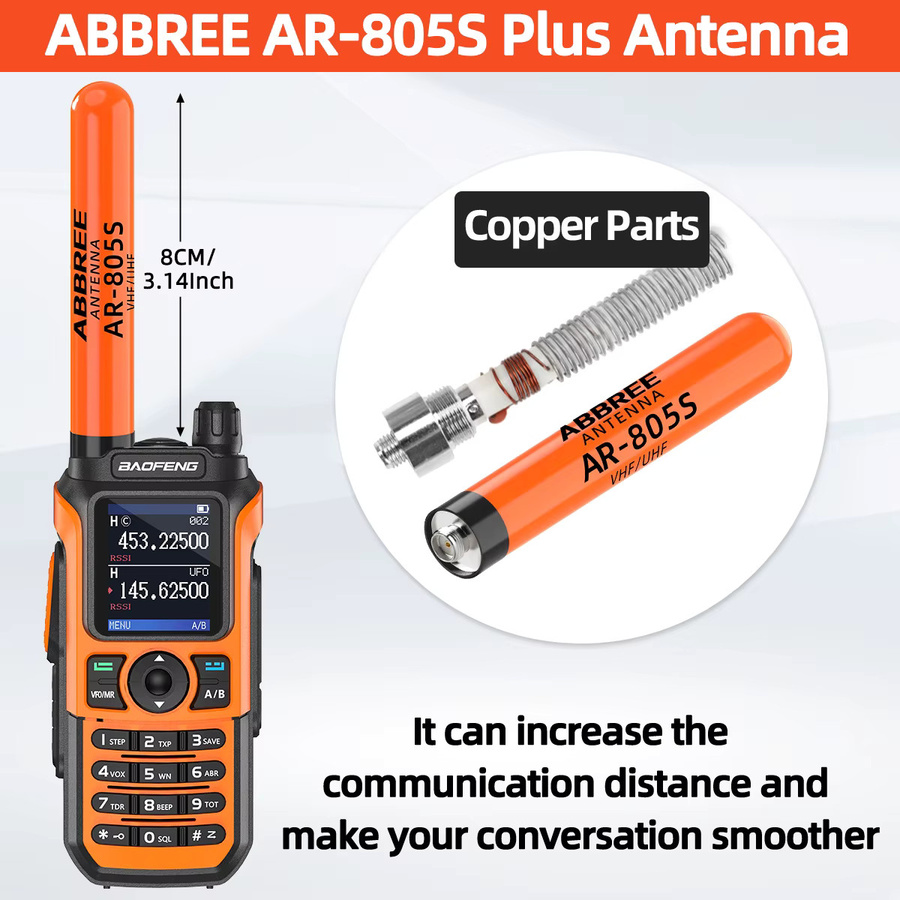 ABBREE AR-805S Plus Dualband Walkie-Talkie-Antenne mit SMA-Buchse in Schwarz für Baofeng UV-5R Mini UV-32 Amateurfunk - Bild 4