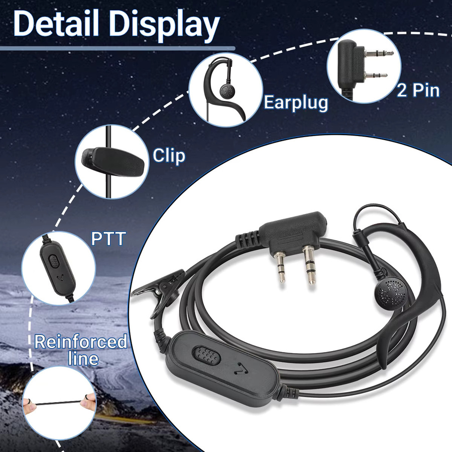 Baofeng PTT Mic In-Ear Kopfhörer Headset für Walkie Talkie in Schwarz - Bild 3