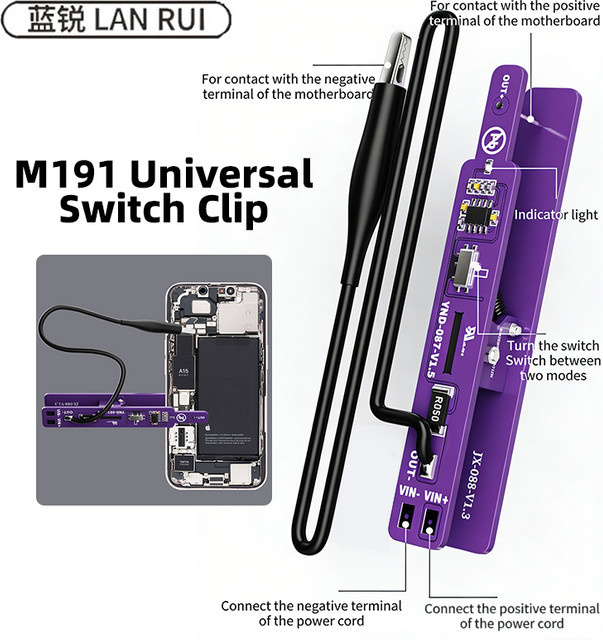 Lanrui M191 Universelles Power-On-Clip-Stromleckage-Erkennungswerkzeug in Lila für die Reparatur von IP- und Android-Smartphones mit 2 Modi - Bild 1