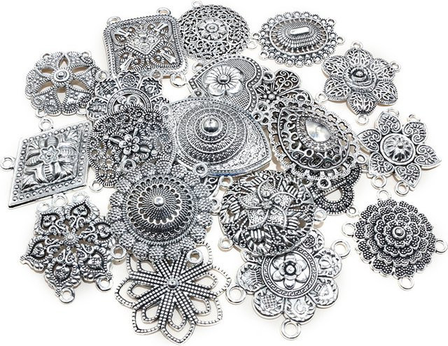 Wadsfred Anhänger, versilbert, Vintage, Blumen, Unisex - Bild 1