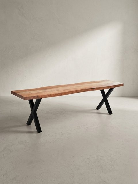 KADIMA DESIGN Esszimmerbank aus Akazie Massivholz mit Metall X-Beinen in Braun, B/T/H: 120 x 40 x 46 cm - Bild 1