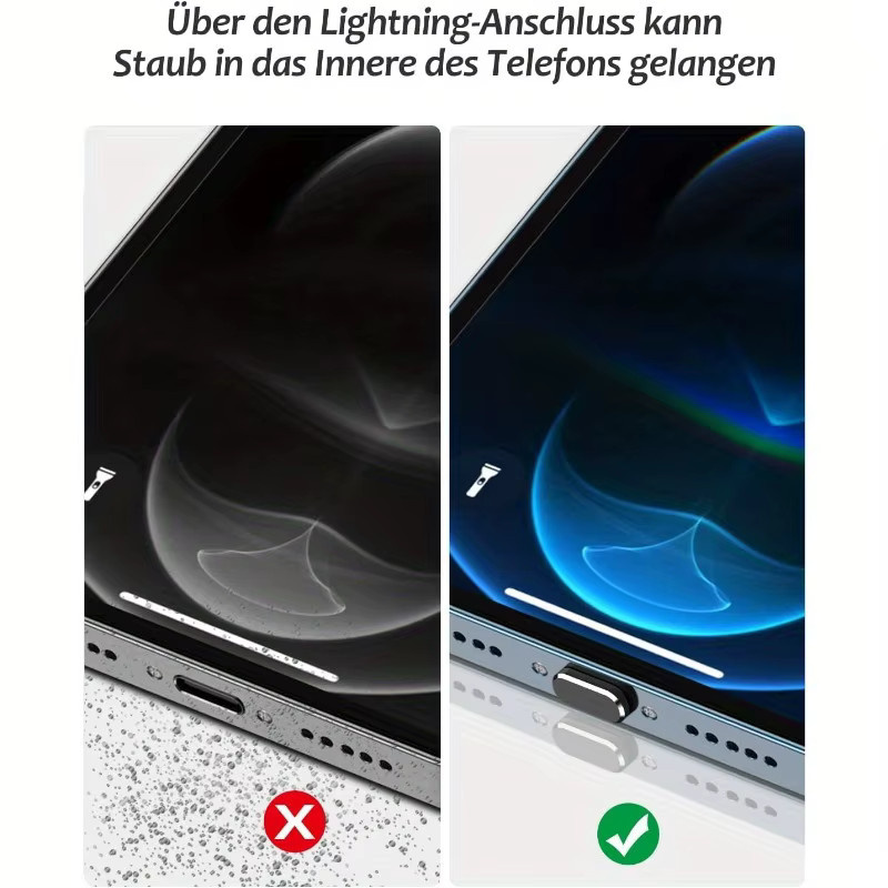 Staubstecker-Set für iPhone 14 und iPad mit Aufbewahrungsbox aus Metall und Silikon in Schwarz - Bild 3