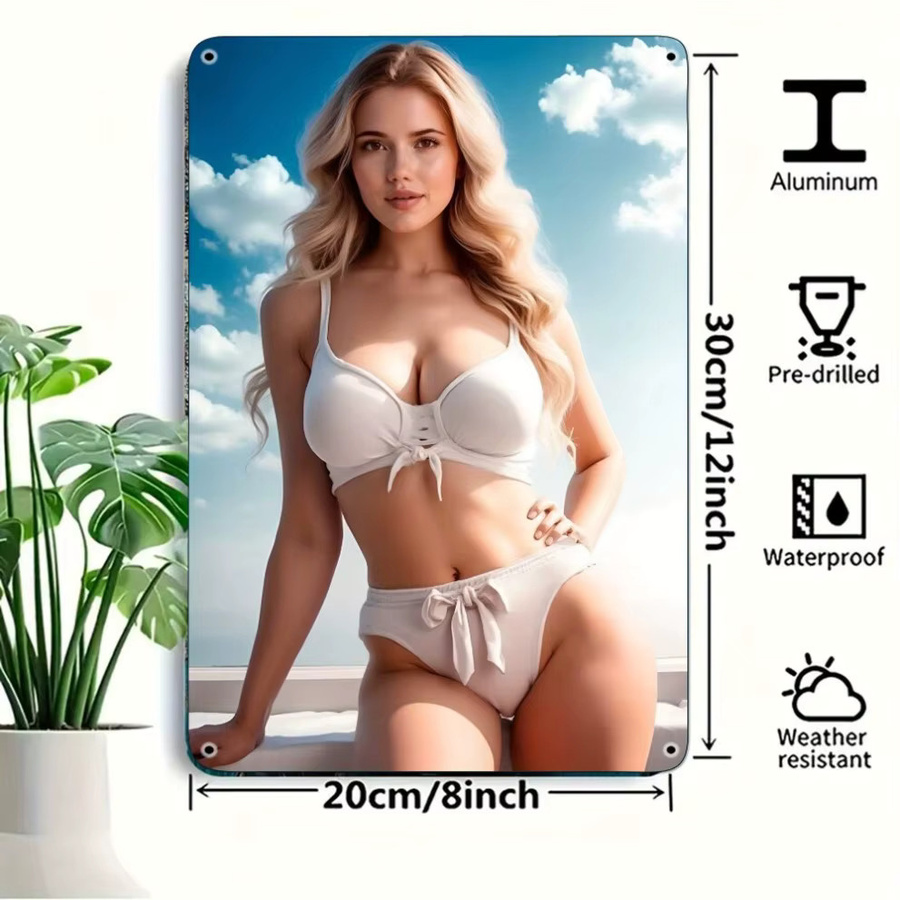 HELLOYOUNG Vintage Bikini Mädchen Metallschild aus Aluminium, Mehrfarbig, B: 20,3 cm, H: 30,5 cm - Bild 2