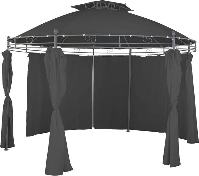 Lex Gartenpavillon Pavillon mit Seitenteilen und Fenstern, Durchmesser: 3,5 m, Steingrau - Bild 1