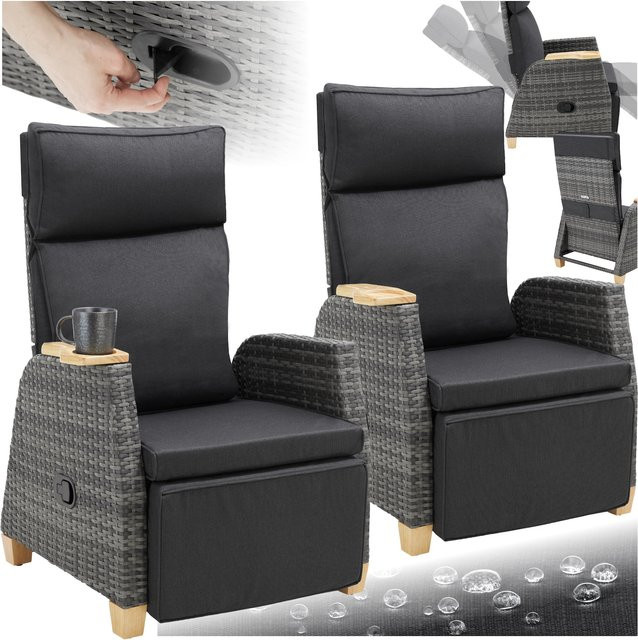 tectake 2er Set Pescara Rattansessel aus Aluminium in Grau, wetterfest und UV-beständig mit Polsterung, B/T/H: 68,5 x 67 x 104 cm (verstellbar) - Bild 1