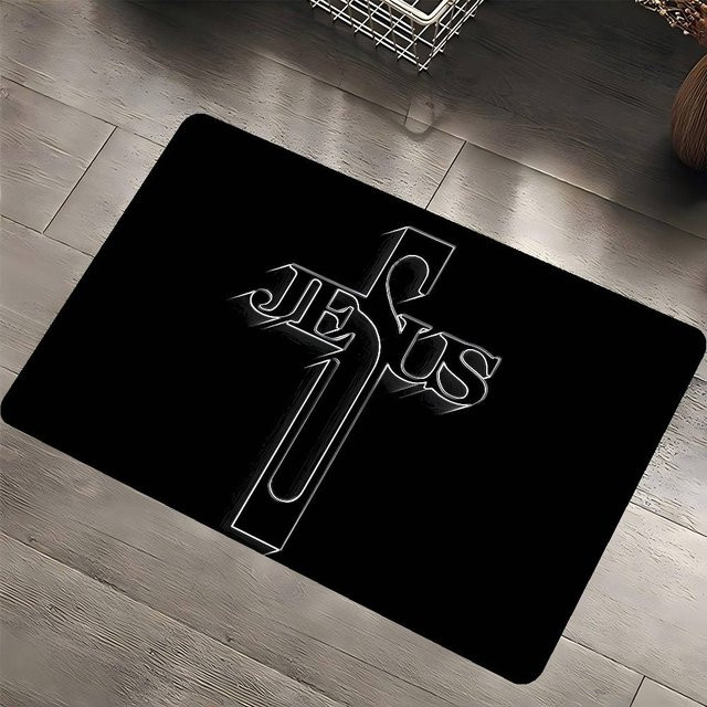 Rutschfeste Badematte mit christlichem Jesus-Motiv in Schwarz, B/B: 40 x 60 cm - Bild 1