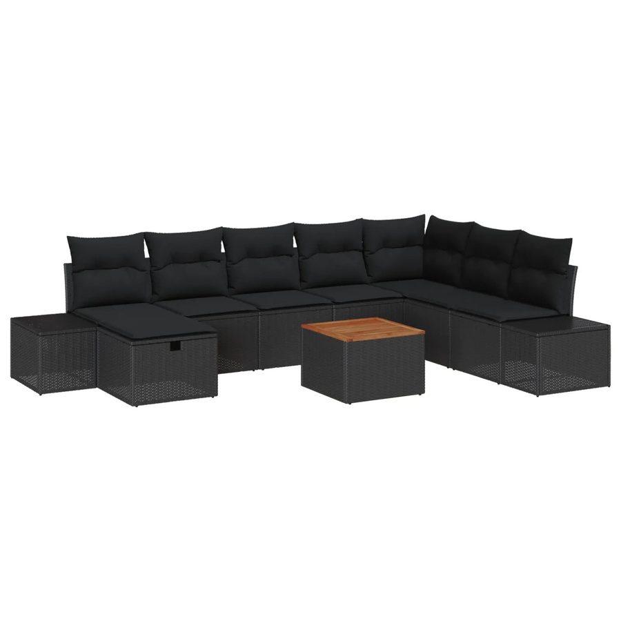 vidaXL Garten-Sofa-Set aus Polyrattan in Schwarz mit 9 Teilen und Kissen inklusive Stauraumfunktion - Bild 2