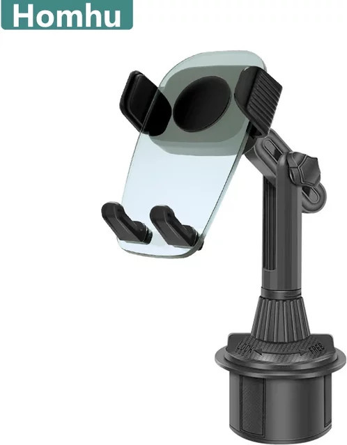 Homhu Universal Auto Becherhalter mit verstellbarer Handyhalterung für Smartphones in Schwarz - Bild 1