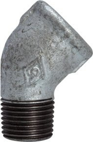 Riegler Winkel 121, 45 Grad, IG/AG, Rp/R 1 1/2, feuerverzinkter Temperguss in Schwarz/Grau - Bild 1