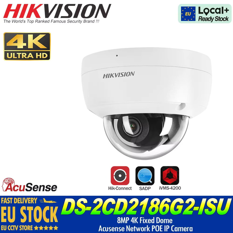Hikvision DS-2CD2186G2-ISU Acusense 4K 8MP Dome Netzwerk IP Kamera in Weiß mit Mensch- und Fahrzeugerkennung, DarkFighter, Audio und Alarm I/O - Bild 2