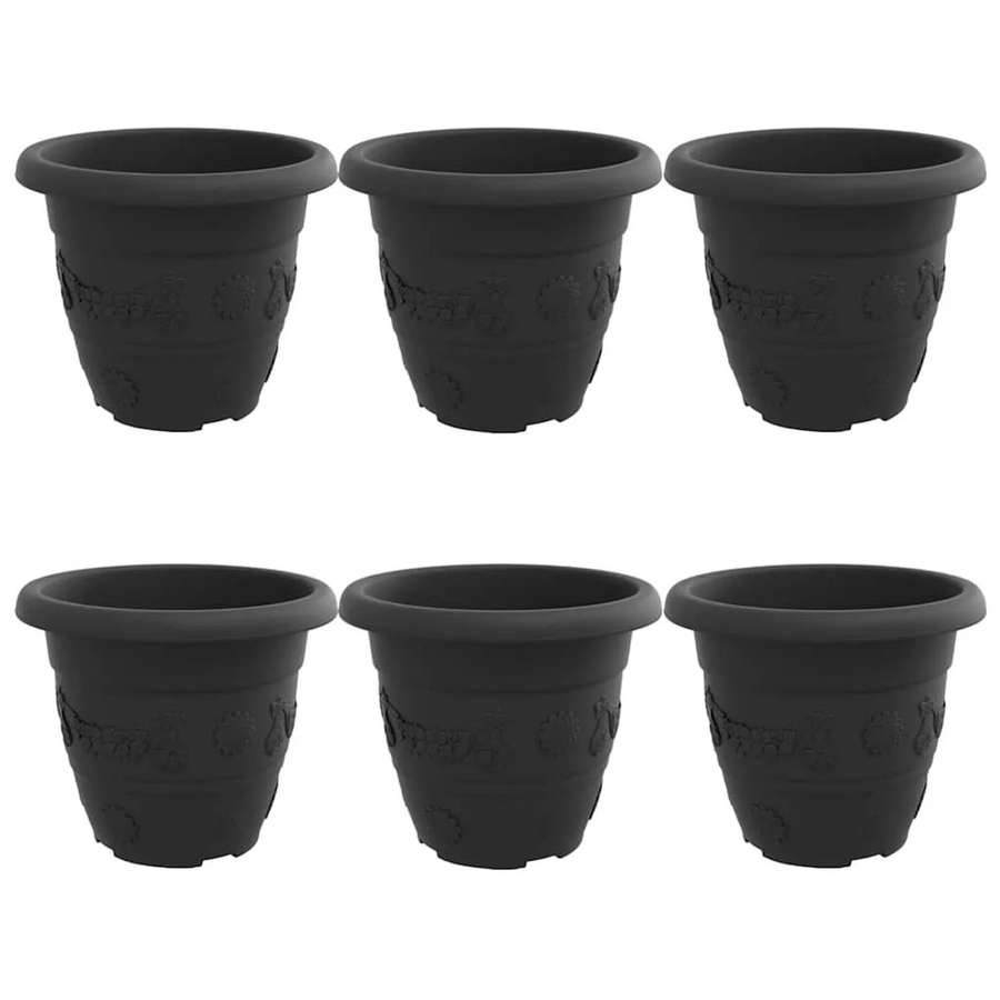 6er Set runde Blumentöpfe von vidaXL in Schwarz aus Kunststoff, Durchmesser: 26 cm, Höhe: 21,5 cm - Bild 2