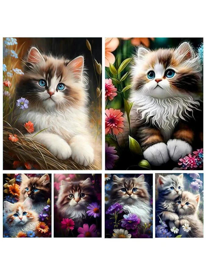 Potdemiel DIY Diamantmalerei Set mit floraler Katzen-Stickerei und bunten Vollrunden Diamanten zur Handarbeit - Bild 2