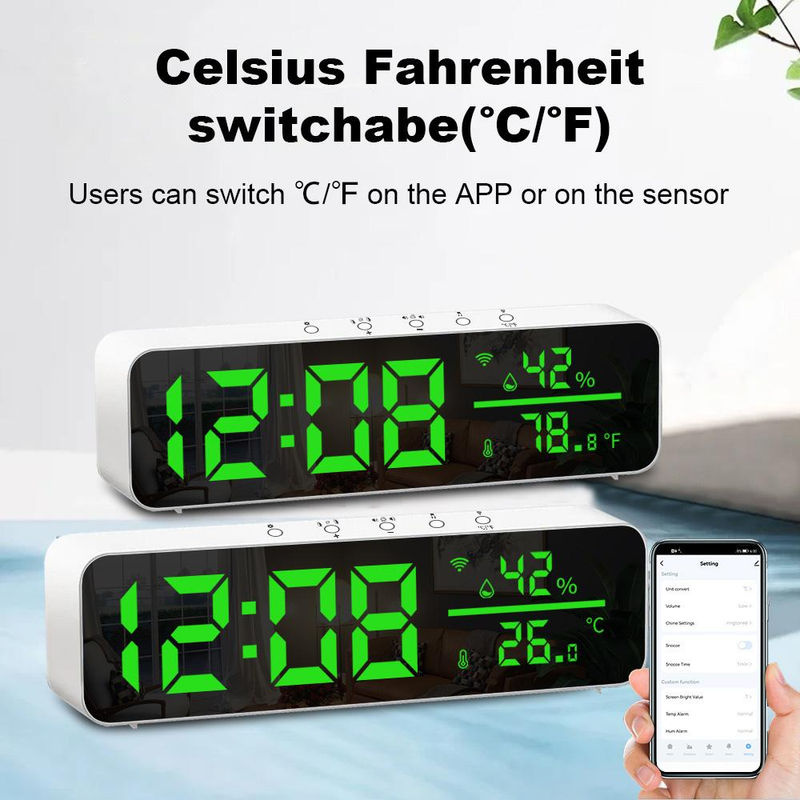 Tooarts WiFi Digitaluhr mit LED Zeitanzeige, Temperatur- und Feuchtigkeitssensor sowie APP-Steuerung, weiß - Bild 9