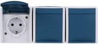 Busch-Jaeger Schutzkontakt-Steckdose dreifach waagerecht IP44 in Blau und Lichtgrau - Bild 1