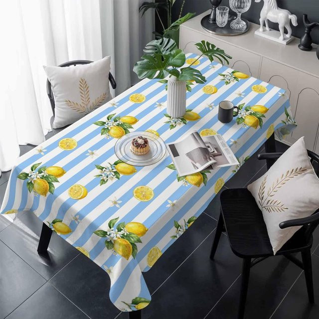 JMG Household Supplies Tischdecke Sommer Zitrone Blau Gestreift Rechteckig, B: 140 cm, L: 180 cm - Bild 1