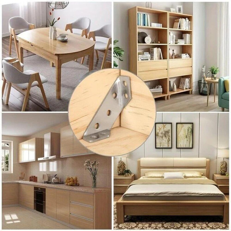 Lanzhong home life Universal-Eckverbinder aus Edelstahl in Silber, Set mit 32 Eckhalterungen und 224 Schrauben für Schrankwinkel und Regalunterstützung - Bild 3