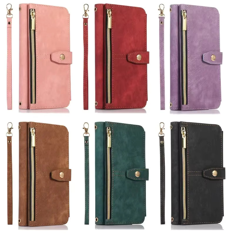 Leder-Brieftasche mit Reißverschluss und Flip-Abdeckung für Samsung Galaxy S25 S24 S23 S22 S21 S20 Ultra Plus 5G FE in Pink und Braun - Bild 6