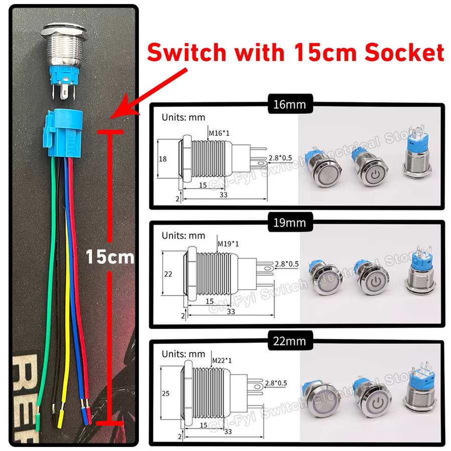 FENGYIELE Metall Power Button Schalter mit LED Licht für Auto und Nebelscheinwerfer, wasserdicht, 12V 24V, Schwarz/Silber - Bild 4