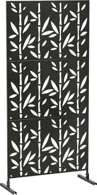 Outsunny Dekorativer Sichtschutz für Außen, Garten-Claustra mit 3 Paneelen und Bambusmuster aus Metall, Schwarz, B/T/H: 92 x 40 x 192 cm - Bild 1
