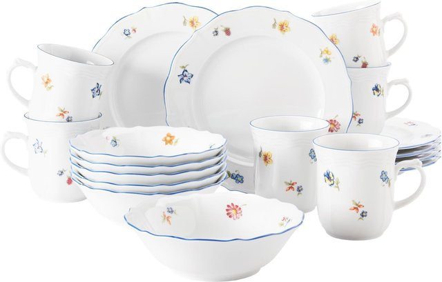 Seltmann Weiden Frühstücks-Set Sonate Nostalgie aus Porzellan, 18er Set, Weiß mit floralem Design - Bild 1