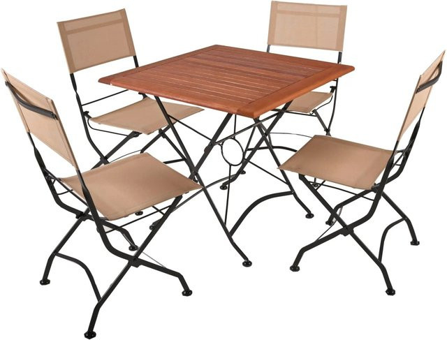 DELUKE Garten-Sitzgruppe EBBA 5-tlg. aus Eukalyptus und Stahl in Schwarz mit quadratischem Tisch - Bild 1