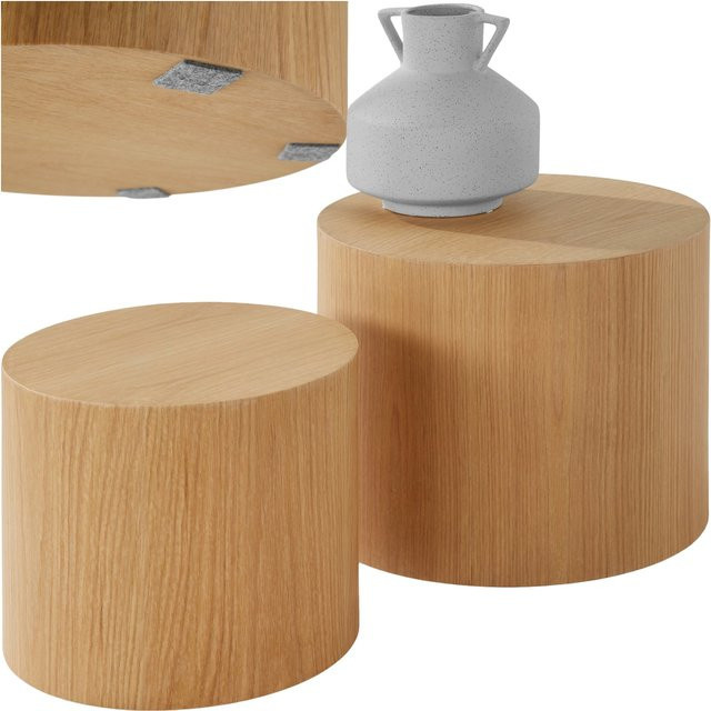 tectake 2er Set Couchtische Danny Rund, Eiche Hell, MDF-Platte, B/T/H: 48 x 48 x 38 cm - Bild 1