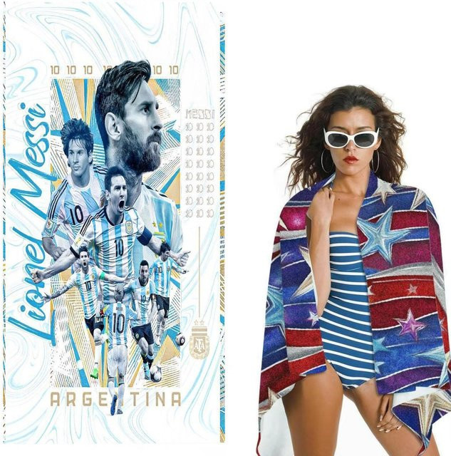 JINGYUE Pet Messi Strandtuch aus Mikrofaser, schnelltrocknend und wasserabsorbierend, B/L: 120 x 180 cm, Mehrfarbig - Bild 1
