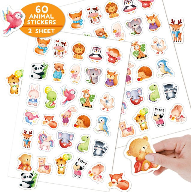 Datgo Cartoon-Tier-Aufkleber-Set, 60-teiliges Set, Tiere, bunt - Bild 1