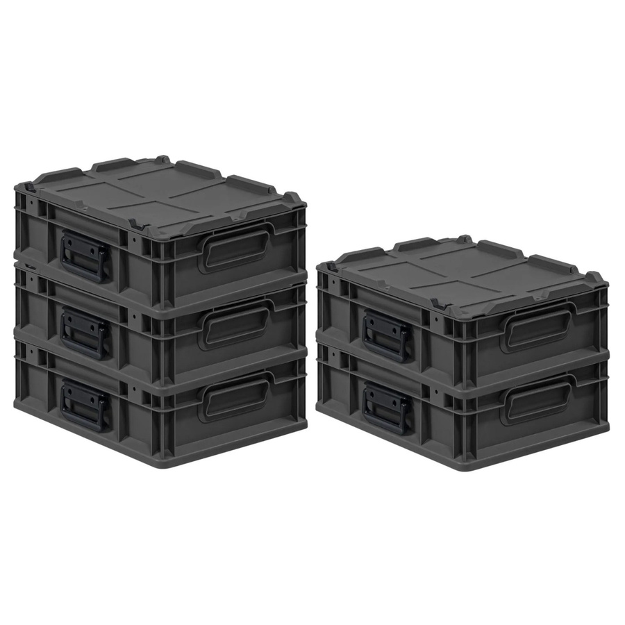 PROREGAL Eurobox Nextgen Portable Transportbox 5er Set, Schwarz, H x B x T: 13,5 x 30 x 40 cm, 11 Liter pro Box - Bild 2
