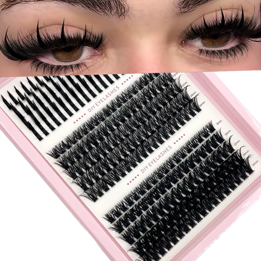 AMSDCN Wispy Lash Clusters, 14-reihige Spikes, Black, Unisex - Bild 2