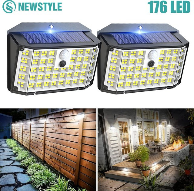 Solarleuchten für Außen mit Bewegungssensor, IP65 wasserdichte Solar-Wandleuchten in Schwarz für Garten, Terrasse und Balkon - Bild 1