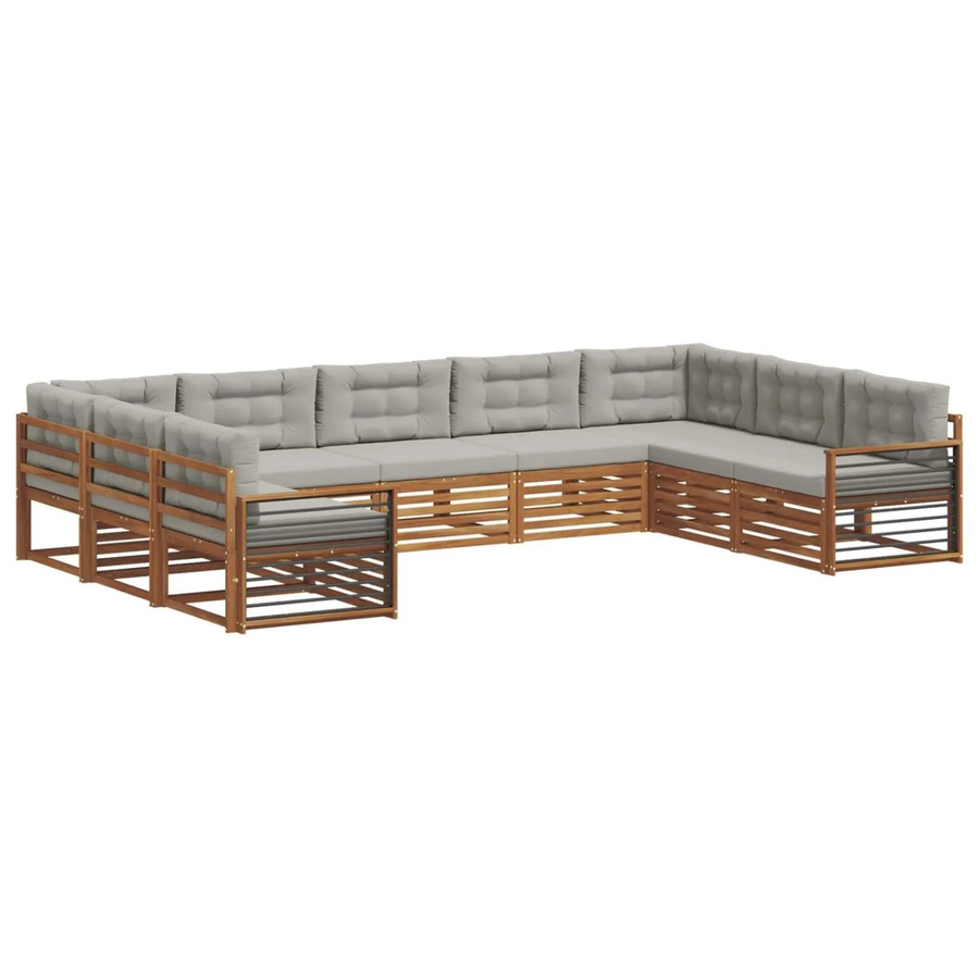 vidaXL Sofagarnitur 9-teilig aus Akazie Massivholz in Natur und Hellgrau mit U-Form und Latten-Design - Bild 2