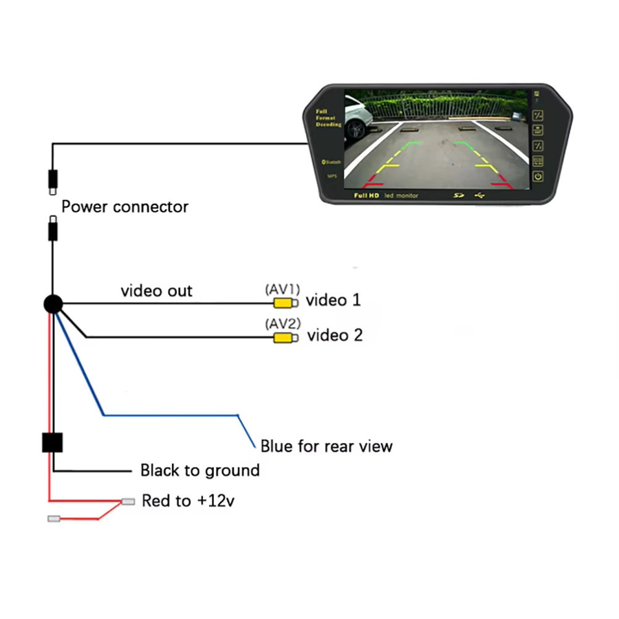 QXNY 7-Zoll LCD Full HD Spiegel-Parkmonitor mit Bluetooth, USB und FM Radio für dein Auto zur Anzeige der Rückfahrkamera in Schwarz - Bild 4
