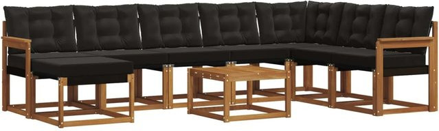 vidaXL Outdoor-Sofagarnitur 9-teilig aus Akazienholz mit Textilene und Kissen, Schwarz und Natur - Bild 1
