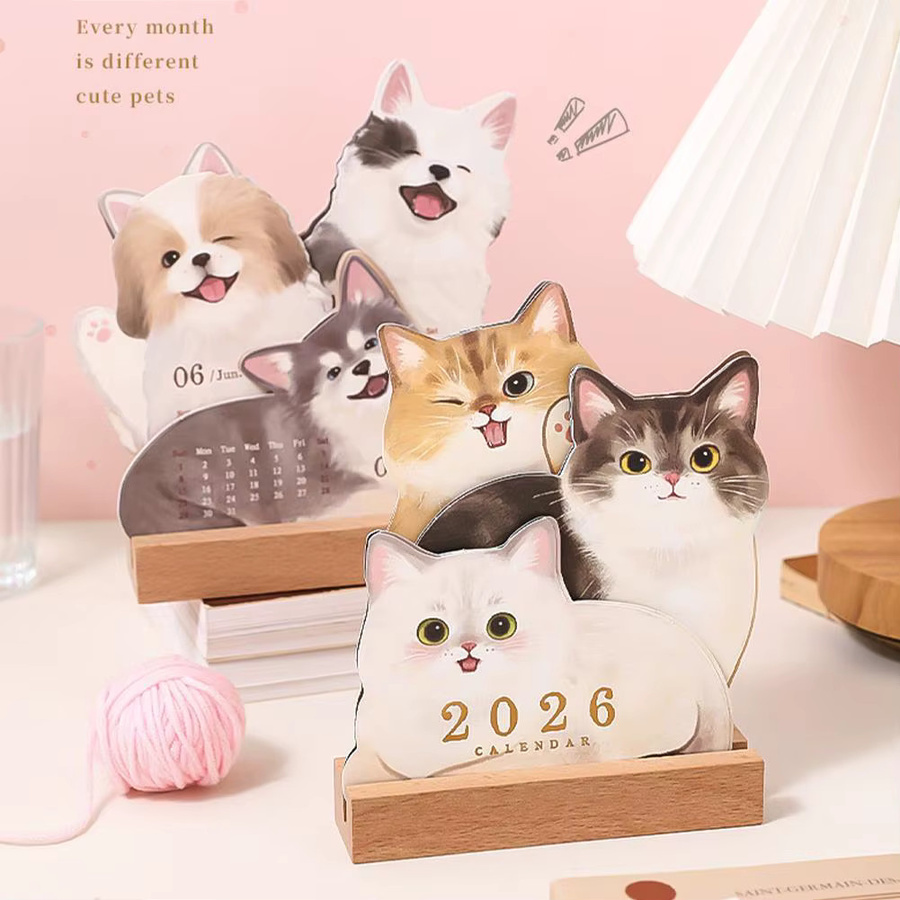 Multifunktionaler 3D-Tischkalender als Desktop-Ornament mit Cartoon-Hund und Katze in Multicolor - Bild 1